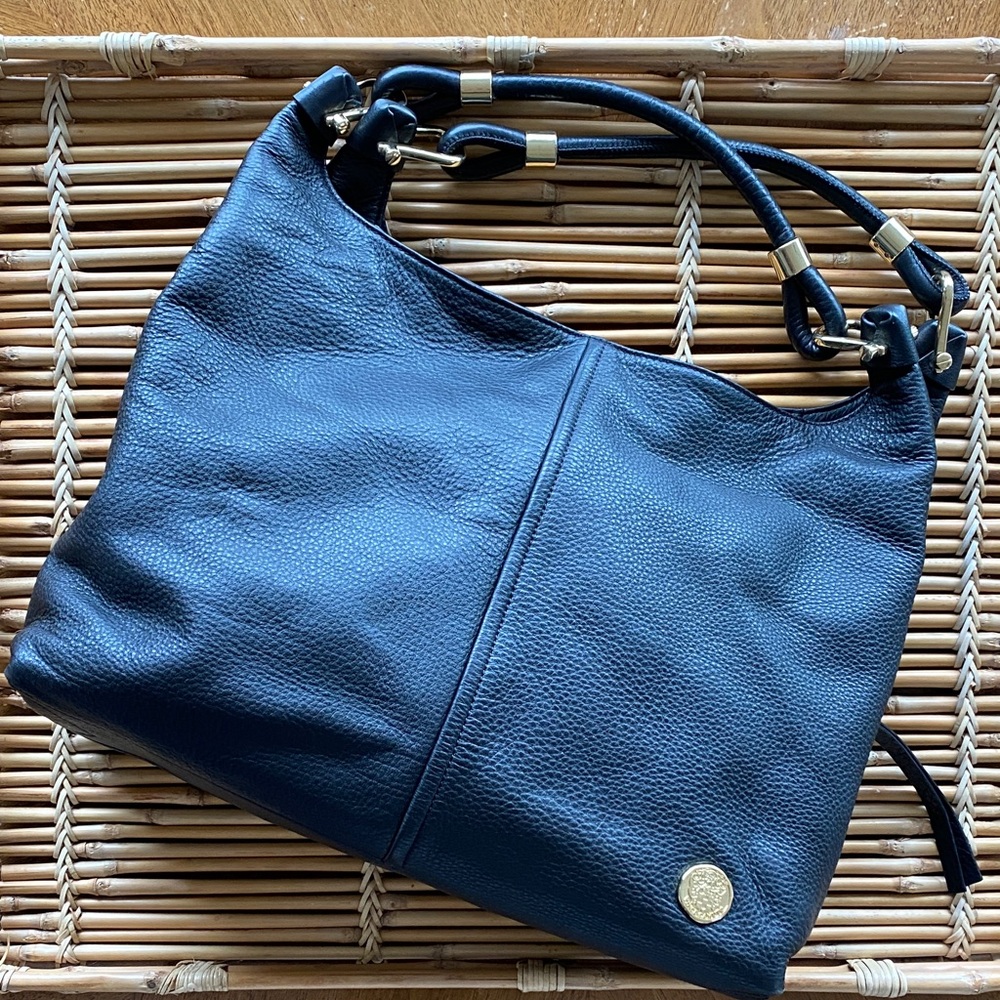 Vintage Vince Camuto Black Pebbled Leather Hobo with Gold Accents